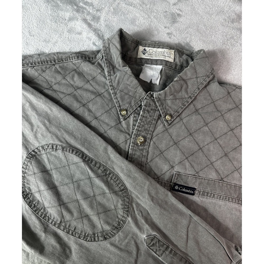 Vintage Columbia Canvas Shirt L Quilted Shooting‎ Patches Outdoors 90s Rugged